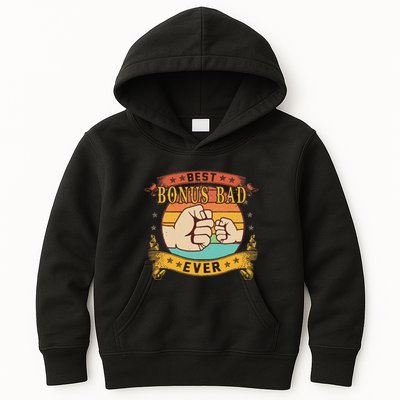 Funny Vintage Best Bonus Dad Ever Cat Funny Bonus Dad Fathers Day Kids Hoodie