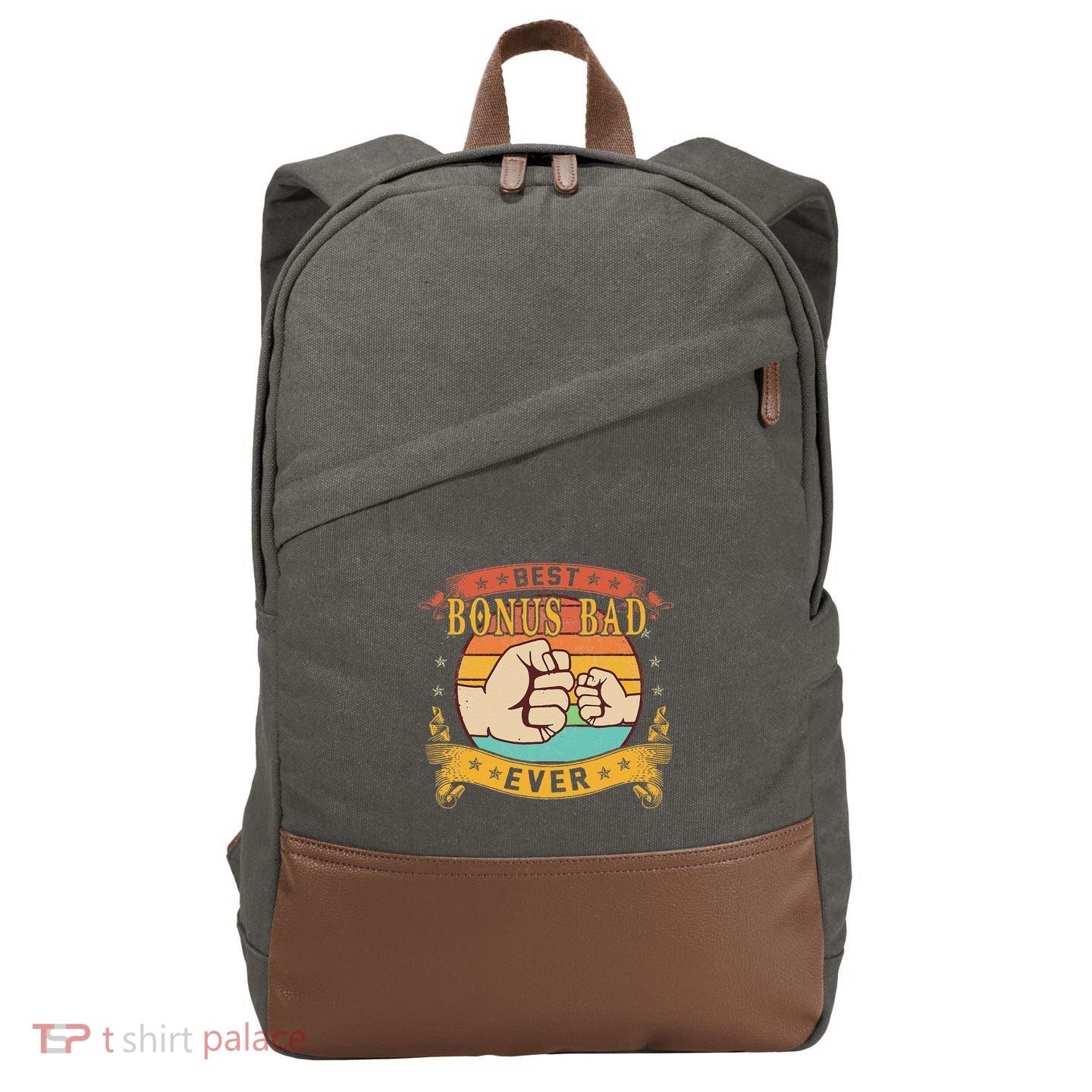 Funny Vintage Best Bonus Dad Ever Cat Funny Bonus Dad Fathers Day Cotton Canvas Backpack
