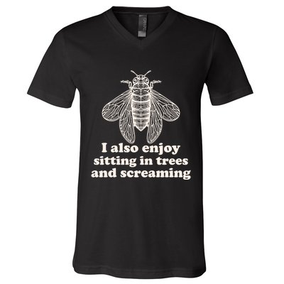 Funny Vintage Cicada I Also Enjoy Sitting In Trees And Screaming V-Neck T-Shirt