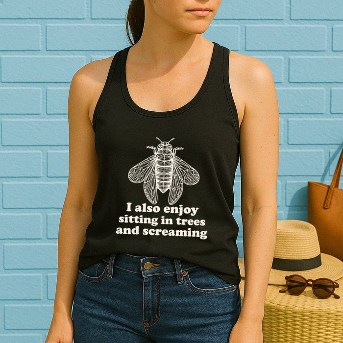 Funny Vintage Cicada I Also Enjoy Sitting In Trees And Screaming Womens Tank Top
