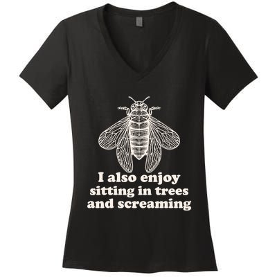 Funny Vintage Cicada I Also Enjoy Sitting In Trees And Screaming Women's V-Neck T-Shirt