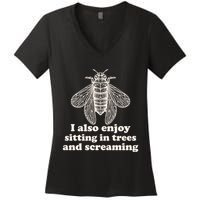 Funny Vintage Cicada I Also Enjoy Sitting In Trees And Screaming Women's V-Neck T-Shirt