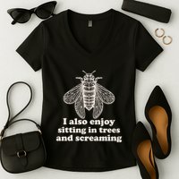 Funny Vintage Cicada I Also Enjoy Sitting In Trees And Screaming Women's V-Neck T-Shirt