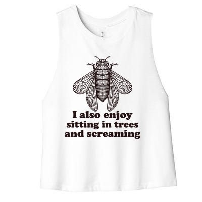 Funny Vintage Cicada I Also Enjoy Sitting In Trees And Screaming Women's Racerback Cropped Tank