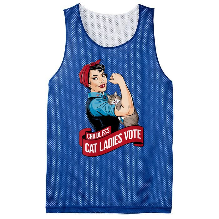 Funny Vintage Childless Cat Ladies Vote Rosie The Riveter Mesh Reversible Basketball Jersey Tank