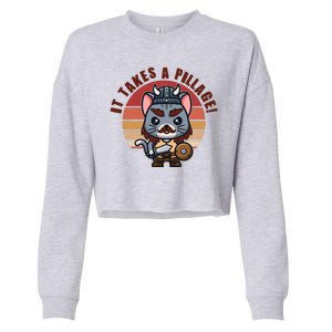 Funny Viking Cat It Takes A Pillage Cropped Pullover Crew