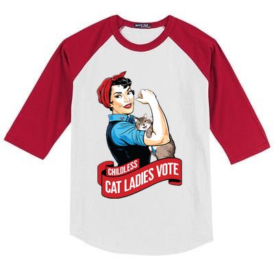 Funny Vintage Childless Cat Ladies Vote Rosie The Riveter Kids Colorblock Raglan Jersey