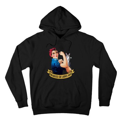 Funny Vintage Childless Cat Ladies Vote Rosie The Riveter Hoodie