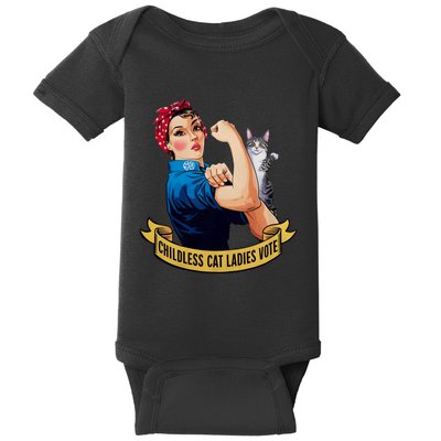 Funny Vintage Childless Cat Ladies Vote Rosie The Riveter Baby Bodysuit