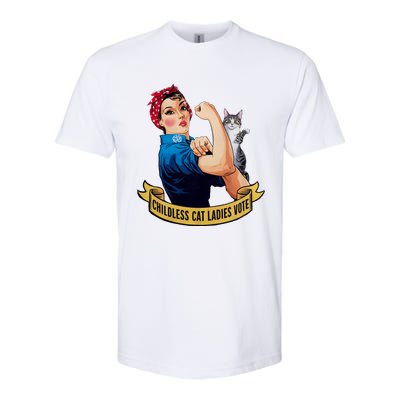 Funny Vintage Childless Cat Ladies Vote Rosie The Riveter Softstyle® CVC T-Shirt