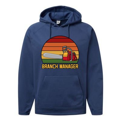 Funny Vintage Chainsaw Branch Manager Lumberjack And Logger Performance Fleece Hoodie