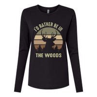 Funny Vintage Camper ID Rather Be In The Woods Deer Hunting Womens Cotton Relaxed Long Sleeve T-Shirt