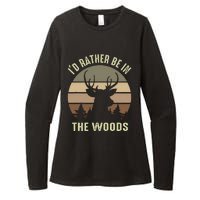 Funny Vintage Camper ID Rather Be In The Woods Deer Hunting Womens CVC Long Sleeve Shirt