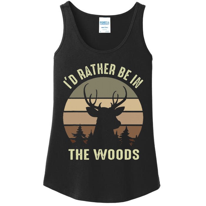 Funny Vintage Camper ID Rather Be In The Woods Deer Hunting Ladies Essential Tank