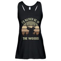 Funny Vintage Camper ID Rather Be In The Woods Deer Hunting Ladies Essential Flowy Tank