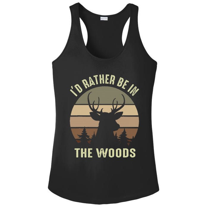 Funny Vintage Camper ID Rather Be In The Woods Deer Hunting Ladies PosiCharge Competitor Racerback Tank