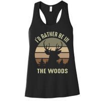 Funny Vintage Camper ID Rather Be In The Woods Deer Hunting Women's Racerback Tank