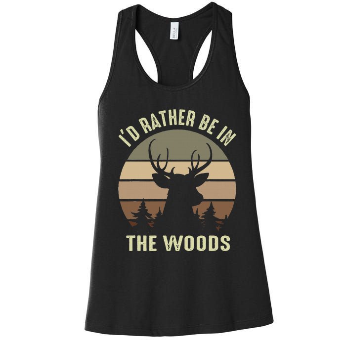 Funny Vintage Camper ID Rather Be In The Woods Deer Hunting Women's Racerback Tank