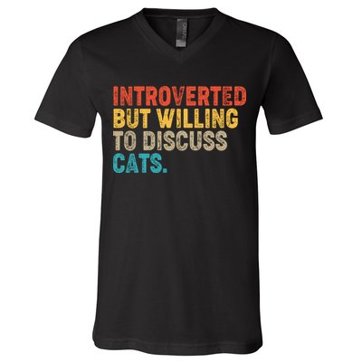 Funny Vintage Colors Introverted But Willing To Discuss Cats V-Neck T-Shirt