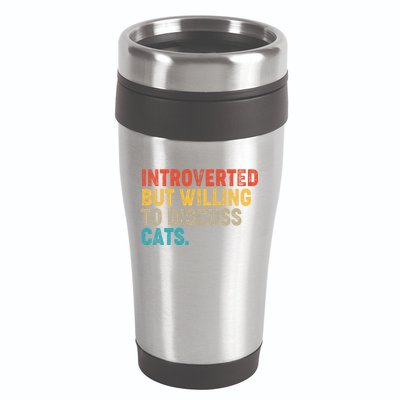 Funny Vintage Colors Introverted But Willing To Discuss Cats 16oz Travel Tumbler