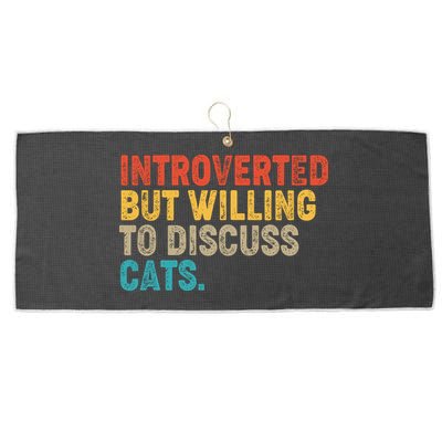 Funny Vintage Colors Introverted But Willing To Discuss Cats Large Microfiber Waffle Golf Towel