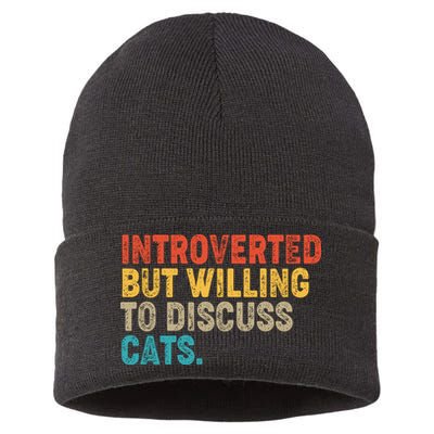 Funny Vintage Colors Introverted But Willing To Discuss Cats Sustainable Knit Beanie