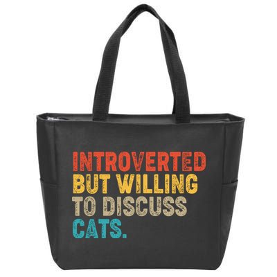 Funny Vintage Colors Introverted But Willing To Discuss Cats Zip Tote Bag