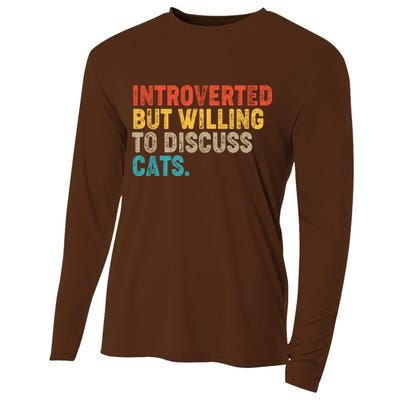 Funny Vintage Colors Introverted But Willing To Discuss Cats Cooling Performance Long Sleeve Crew