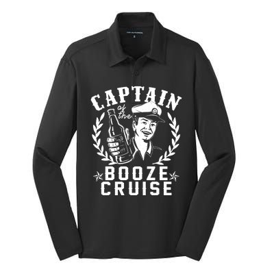 Funny Vintage Captain Of The Booze Cruise Silk Touch Performance Long Sleeve Polo