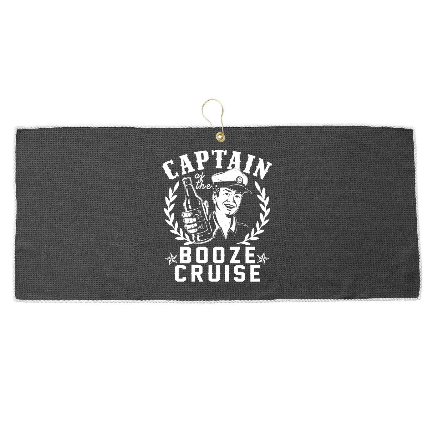 Funny Vintage Captain Of The Booze Cruise Large Microfiber Waffle Golf Towel