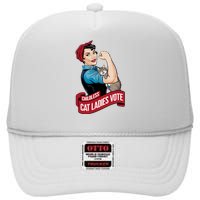 Funny Vintage Childless Cat Ladies Vote Rosie The Riveter High Crown Mesh Back Trucker Hat