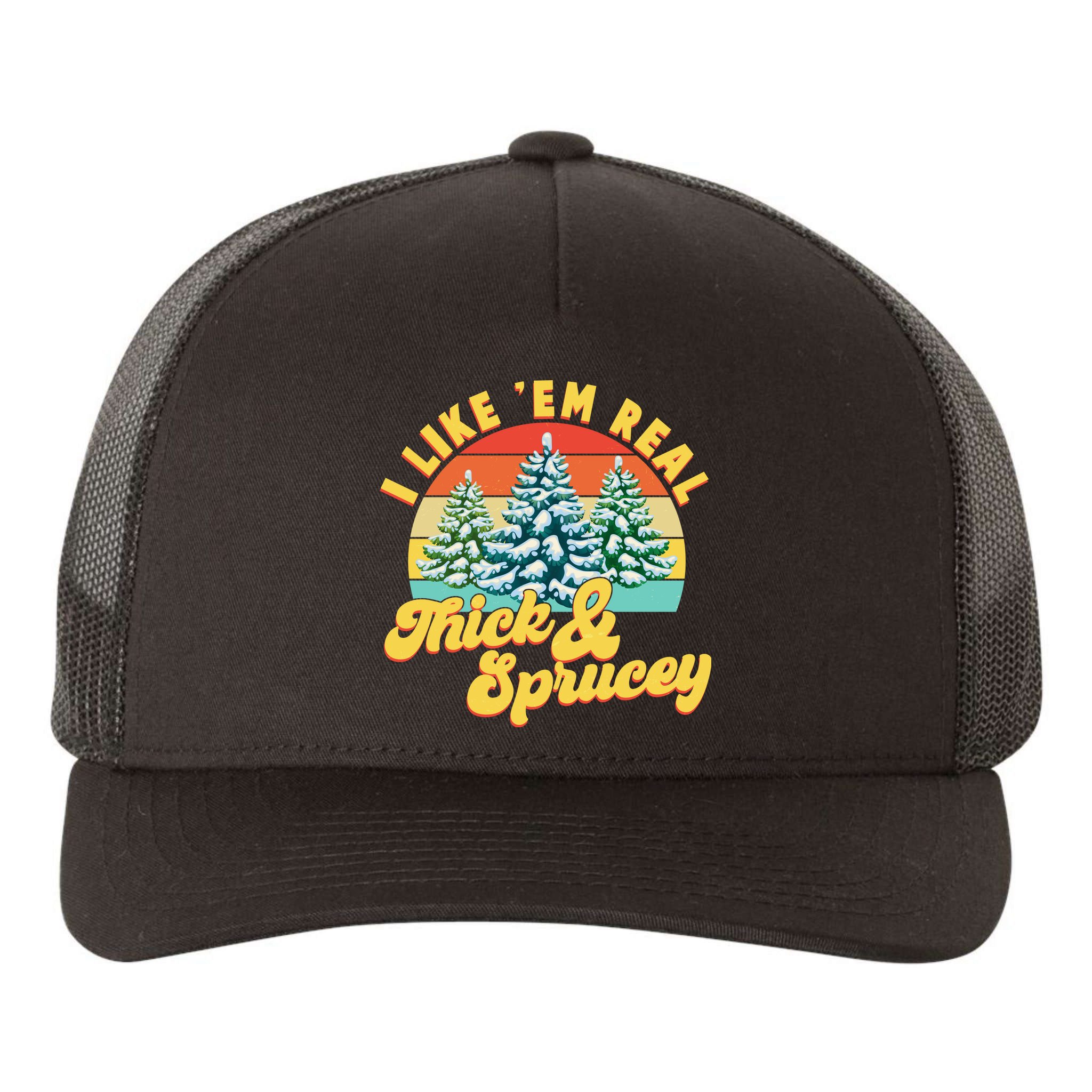 Funny Vintage Christmas I Like 'Em Thick And Sprucey Yupoong Adult 5-Panel Trucker Hat