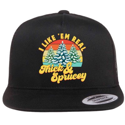 Funny Vintage Christmas I Like 'Em Thick And Sprucey Flatbill Hat