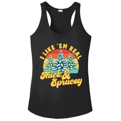 Funny Vintage Christmas I Like 'Em Thick And Sprucey Ladies PosiCharge Competitor Racerback Tank