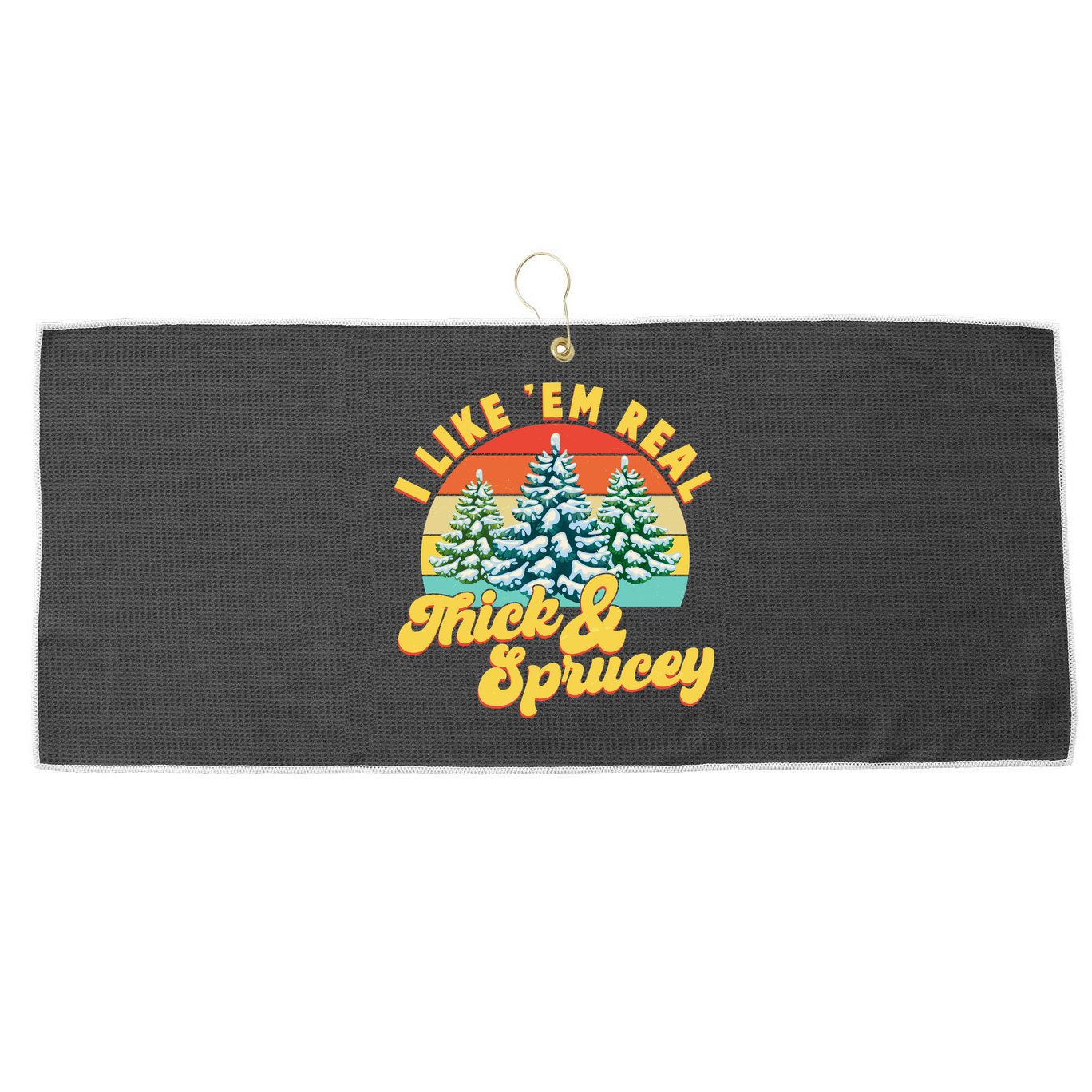 Funny Vintage Christmas I Like 'Em Thick And Sprucey Large Microfiber Waffle Golf Towel