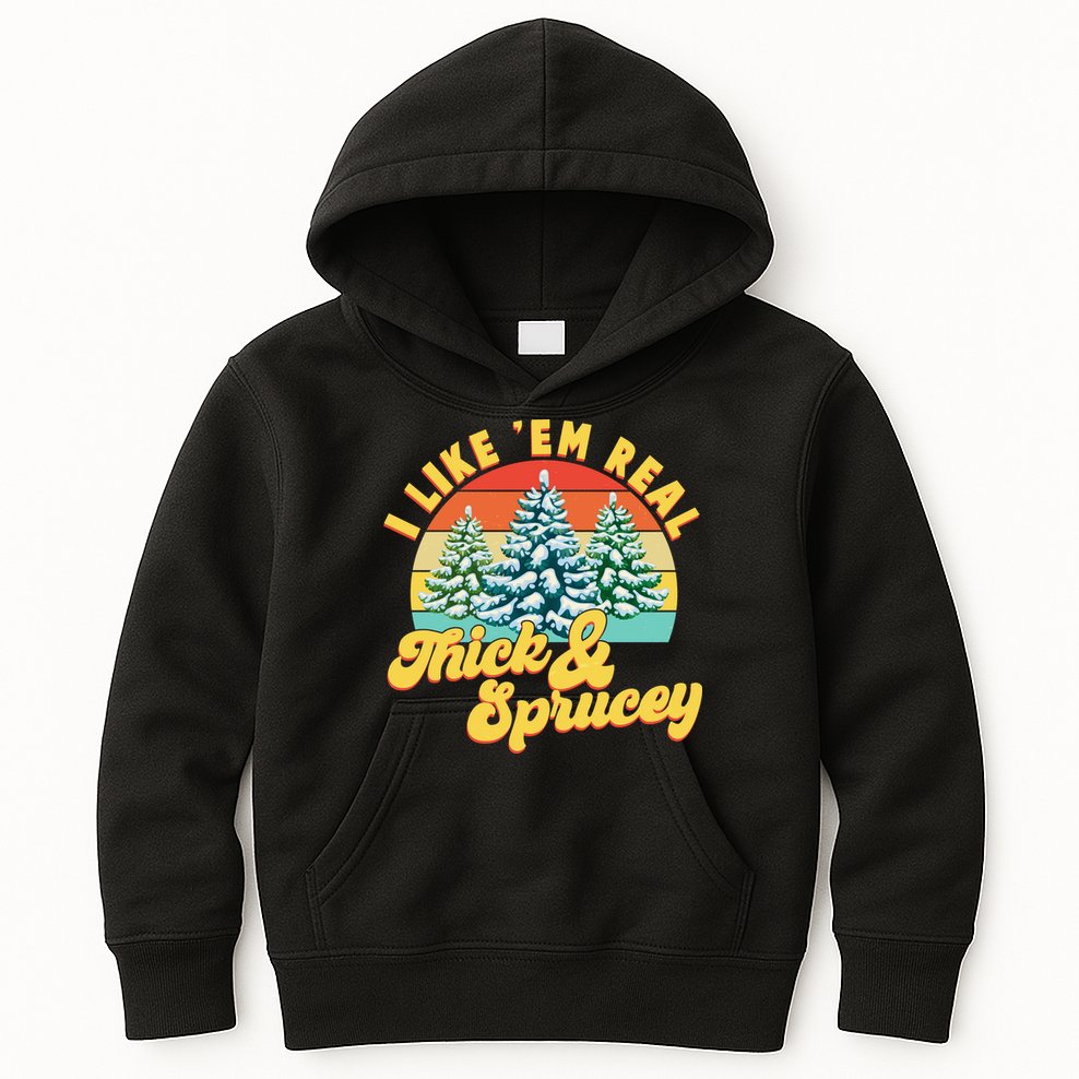Funny Vintage Christmas I Like 'Em Thick And Sprucey Kids Hoodie
