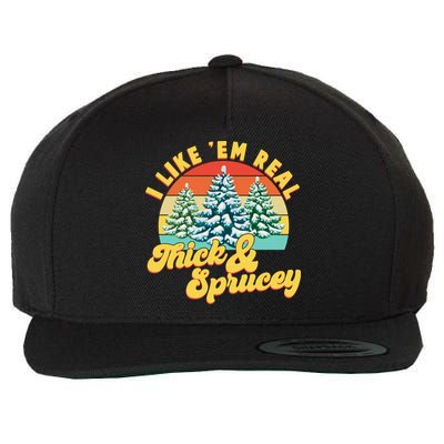 Funny Vintage Christmas I Like 'Em Thick And Sprucey Wool Snapback Cap