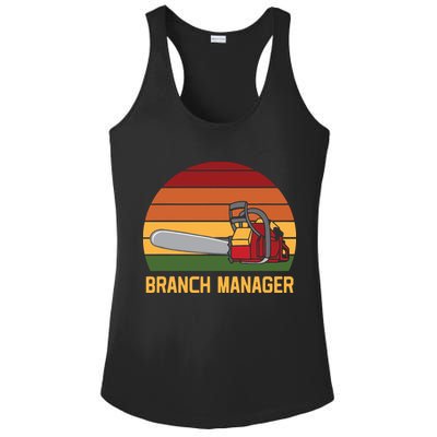 Funny Vintage Chainsaw Branch Manager Lumberjack And Logger Ladies PosiCharge Competitor Racerback Tank