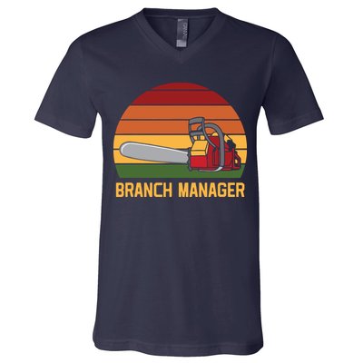 Funny Vintage Chainsaw Branch Manager Lumberjack And Logger V-Neck T-Shirt
