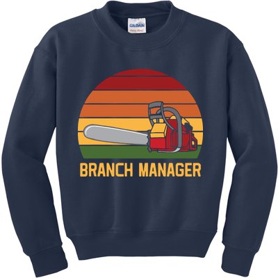 Funny Vintage Chainsaw Branch Manager Lumberjack And Logger Kids Sweatshirt