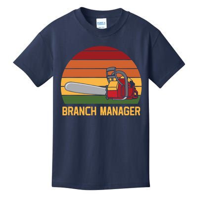 Funny Vintage Chainsaw Branch Manager Lumberjack And Logger Kids T-Shirt