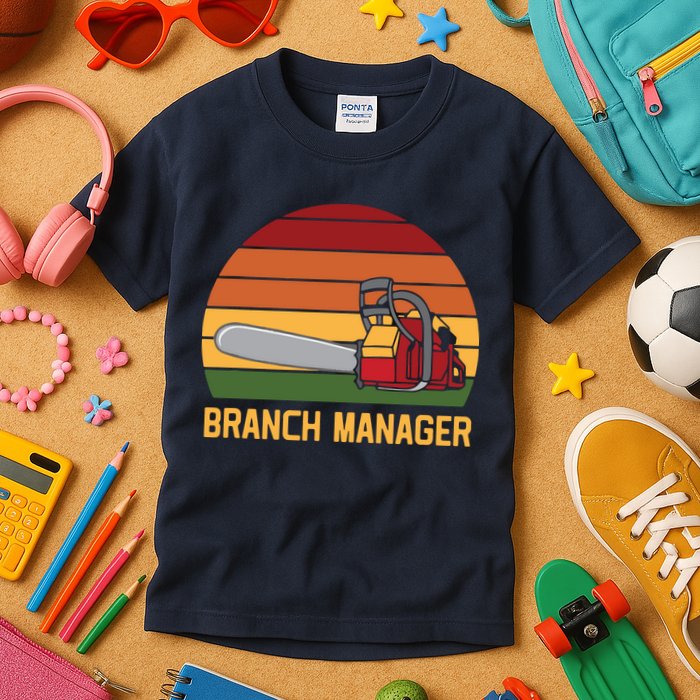 Funny Vintage Chainsaw Branch Manager Lumberjack And Logger Kids T-Shirt