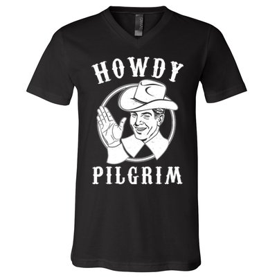 Funny Vintage Cowboy Howdy Pilgrim V-Neck T-Shirt