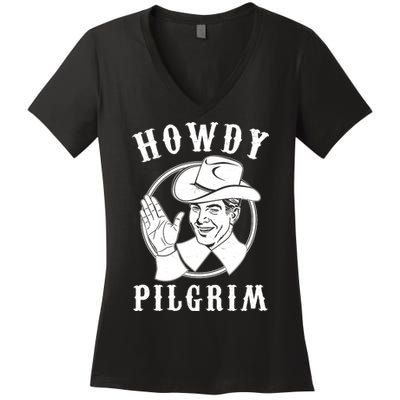 Funny Vintage Cowboy Howdy Pilgrim Women's V-Neck T-Shirt