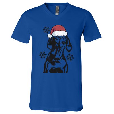 Funny Vizsla Christmas Santa Hat Xmas Mom Dad Gift V-Neck T-Shirt