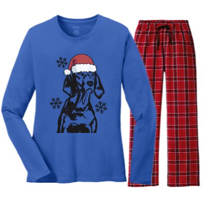 Funny Vizsla Christmas Santa Hat Xmas Mom Dad Gift Women's Long Sleeve Flannel Pajama Set 