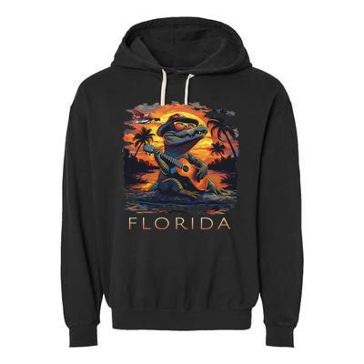 Florida Vacation Cute Alligator Garment-Dyed Fleece Hoodie