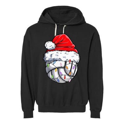 Funny Volleyball Christmas Santa Hat Gift Garment-Dyed Fleece Hoodie