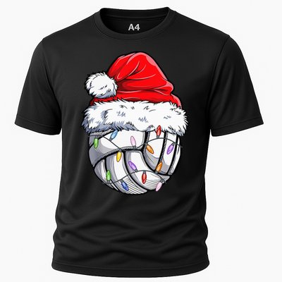 Funny Volleyball Christmas Santa Hat Gift Cooling Performance Crew T-Shirt