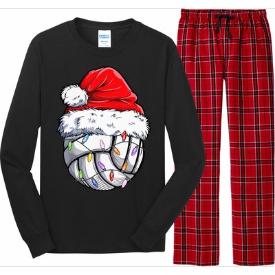 Funny Volleyball Christmas Santa Hat Gift Long Sleeve Pajama Set